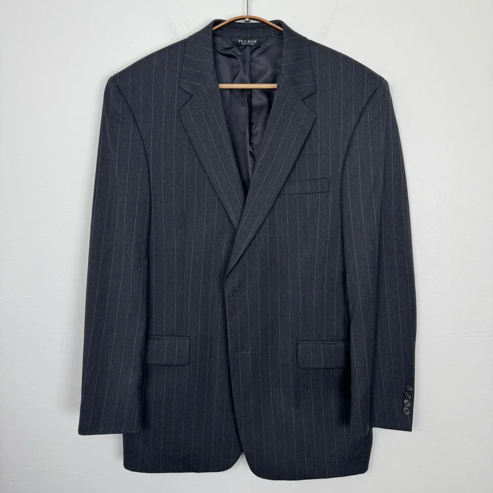 Jos A Bank Signature Collection 42L Wool Pinstripe Blazer Charcoal Grey Gordon‎